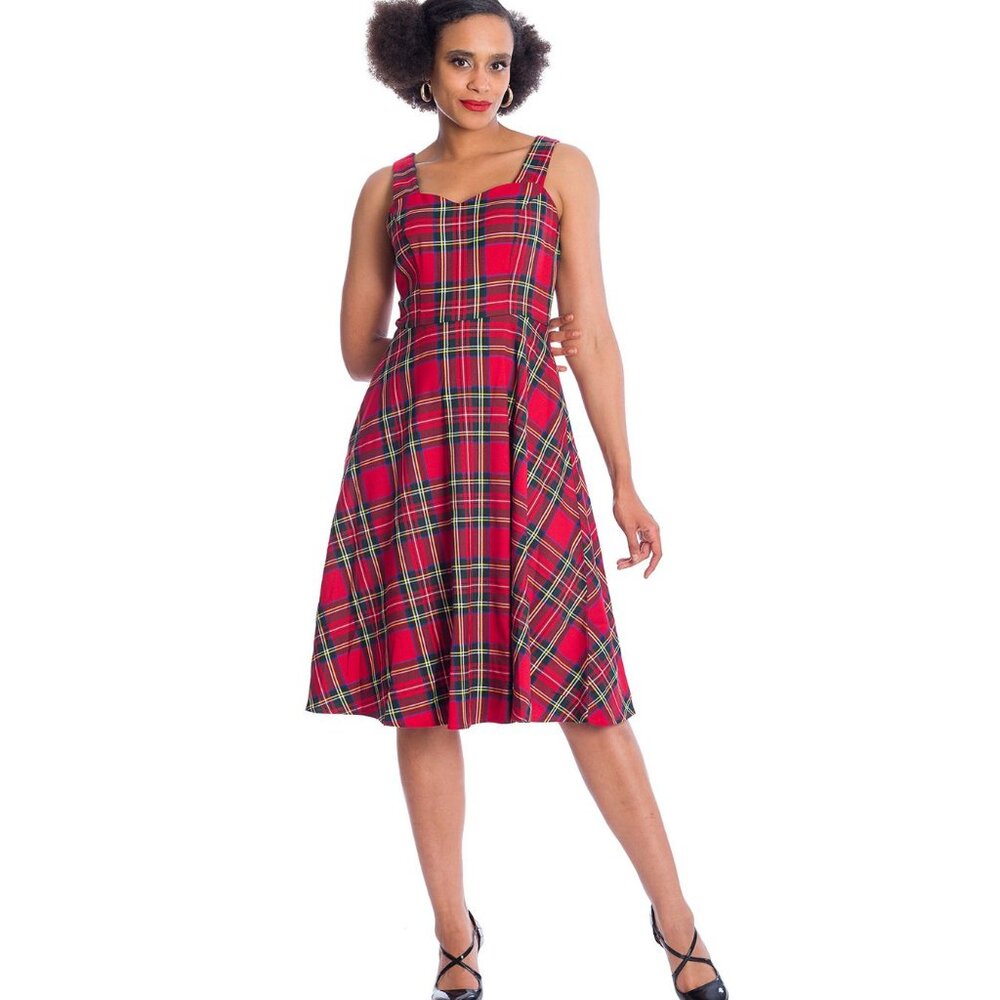 Banned Retro 1950's Tartan Lady Jane Red Plaid Fit & Flare Dress Size 2XL Unique